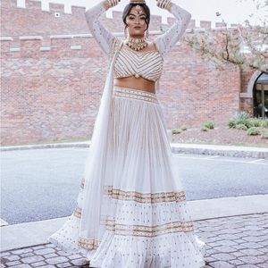 Chiffon White & Gold Beaded Lehenga - South Asian Custom Designed Indian Outfit